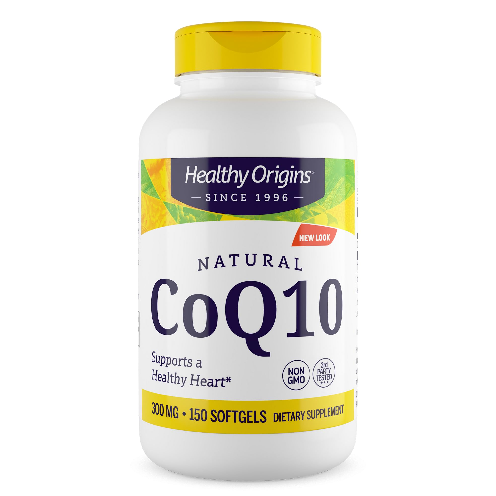 Healthy Origins frasco frontal mostrando 300 softgels y beneficio de suministro prolongado