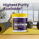 Healthy Origins producto en gimnasio, enfoque en rendimiento y energía