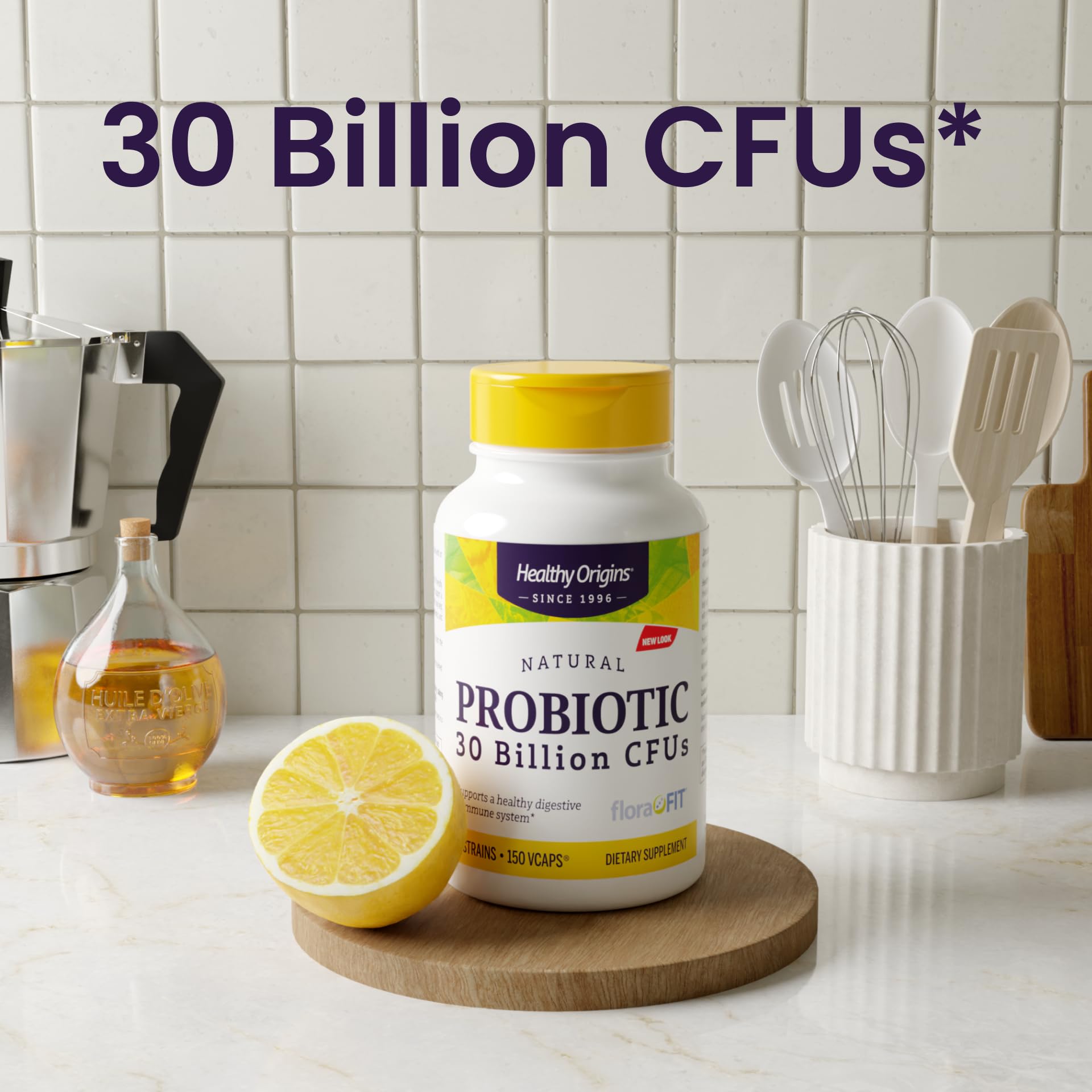 Healthy Origins etiqueta con lista de 8 cepas y 30 mil millones CFU