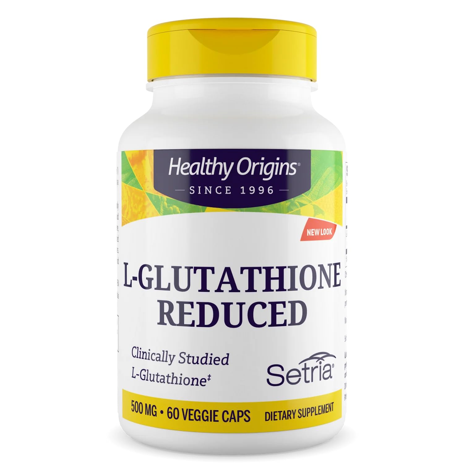 Healthy Origins frasco delantero con Setria 500 mg, muestra pureza y confianza