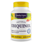 Healthy Origins frasco frontal de ubiquinol 200 mg mostrando la etiqueta clara