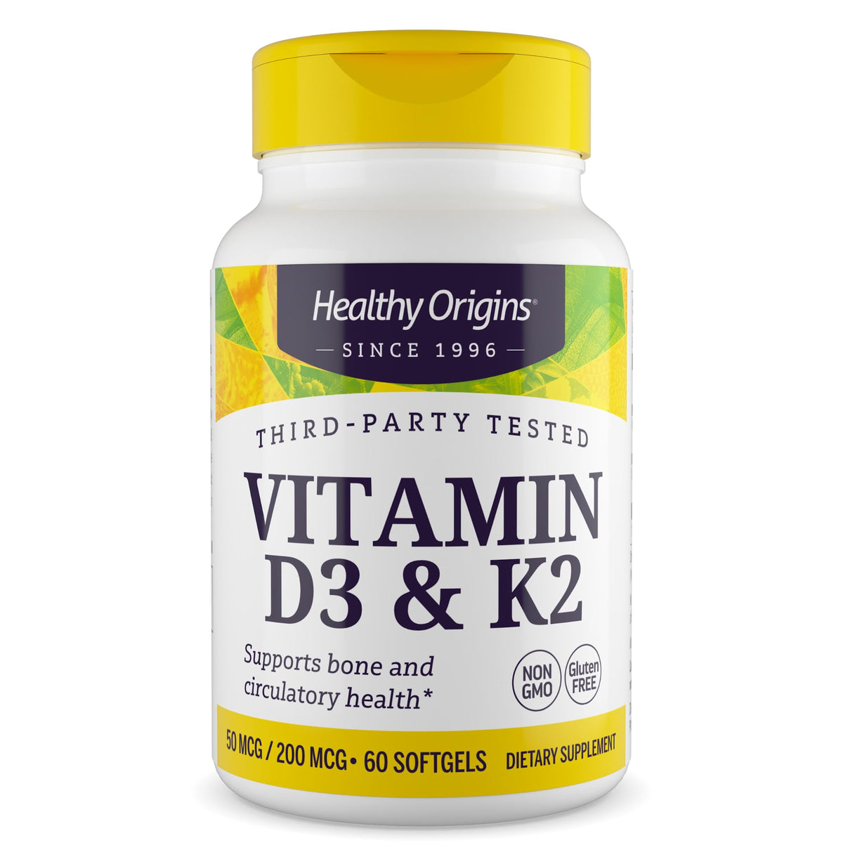 Healthy Origins frente del envase mostrando la formulación D3 y K2