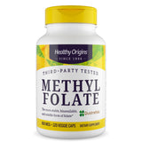 Healthy Origins frasco frente mostrando Methyl Folate 800 mcg y beneficio de folato activo