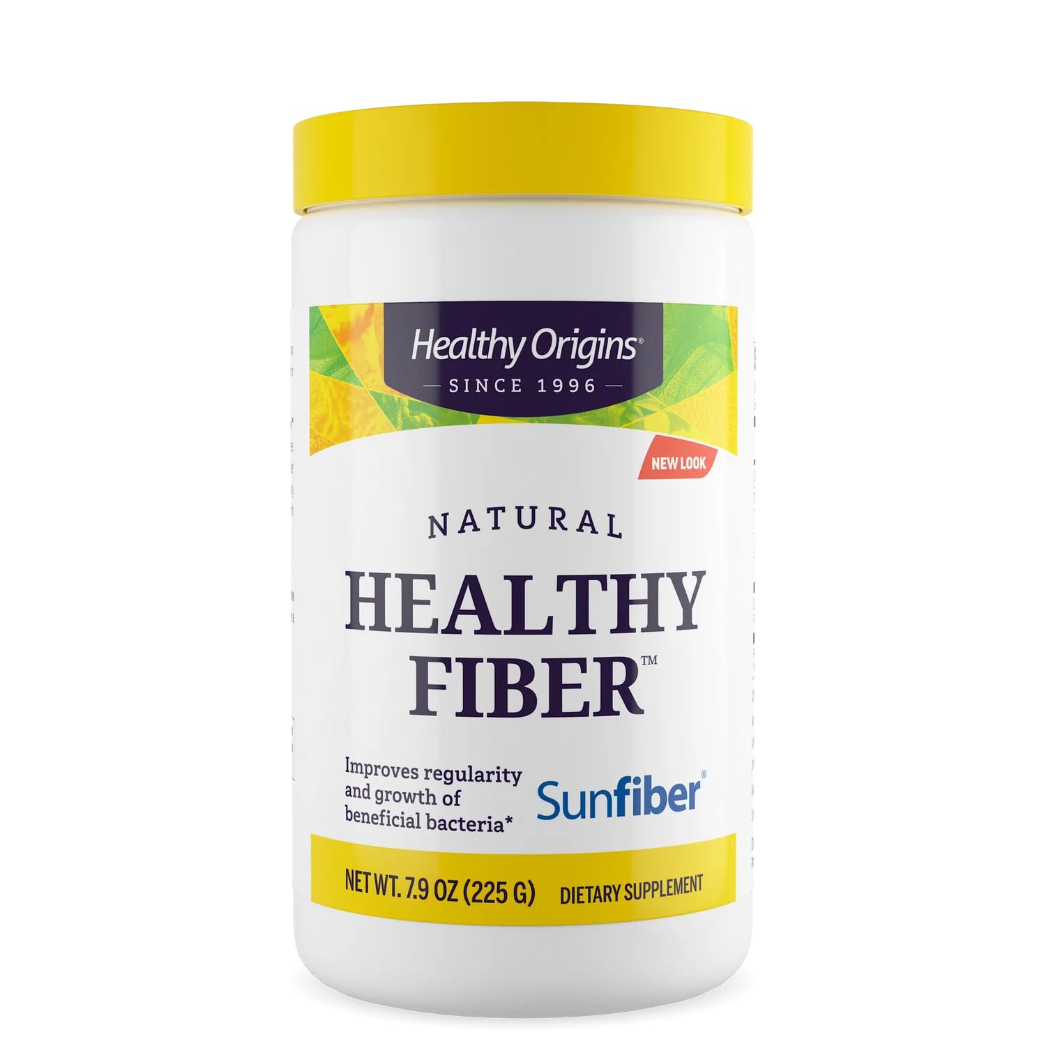 Healthy Origins envase frontal mostrando producto y beneficios para regularidad