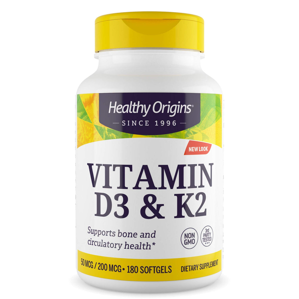 Healthy Origins vista frontal del envase muestra dosis y cantidad
