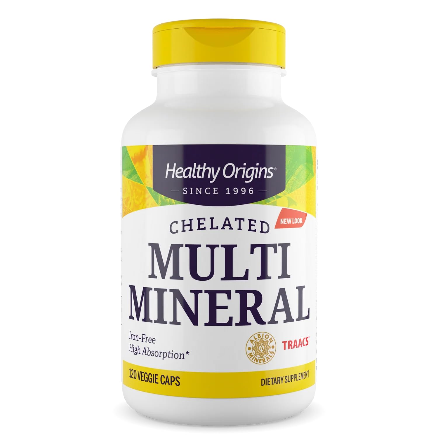 Healthy Origins vista frontal del envase mostrando 120 cápsulas y beneficios