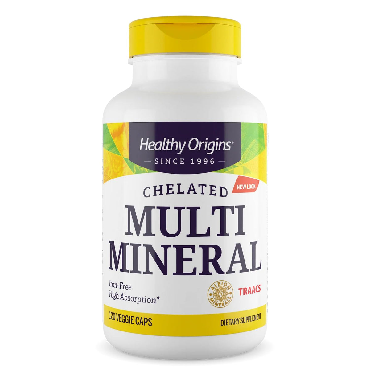 Healthy Origins vista frontal del envase mostrando 120 cápsulas y beneficios