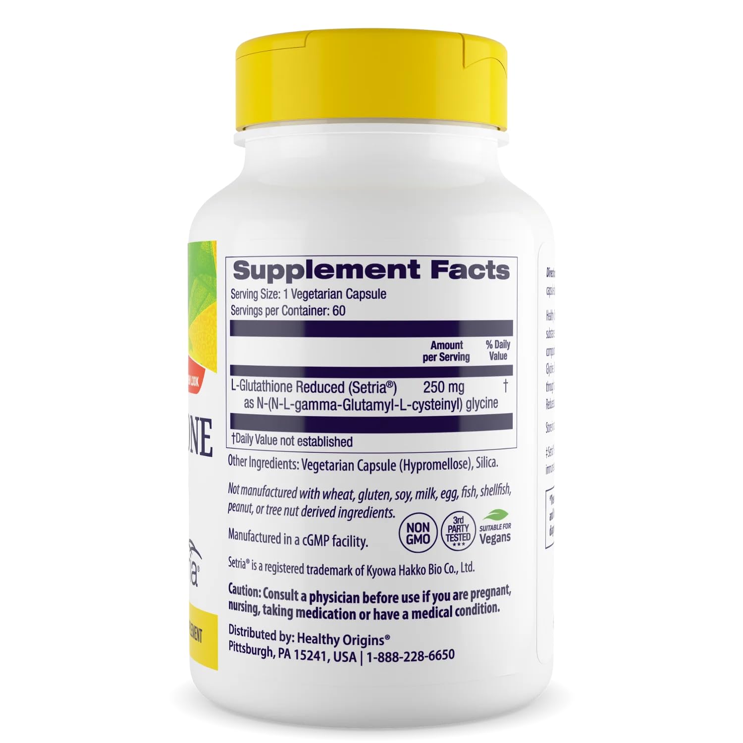 Healthy Origins etiqueta con información nutricional y pureza farmacéutica Setria