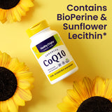 Healthy Origins etiqueta abierta mostrando CoQ10 100 mg y BioPerine® claramente