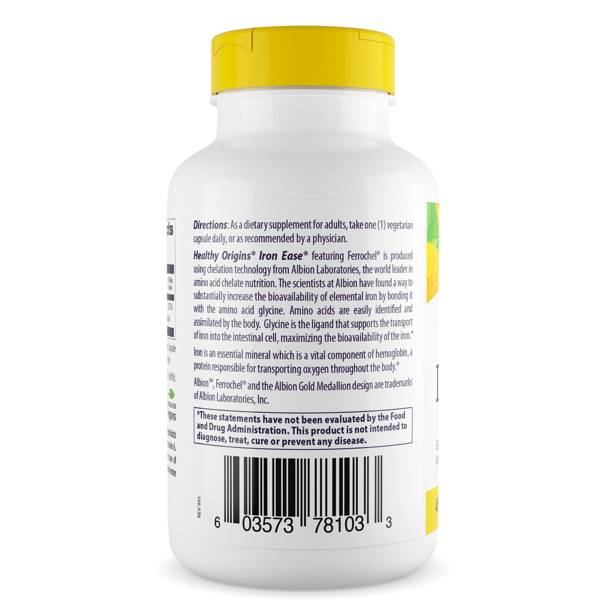 Healthy Origins etiqueta con ingredientes Ferrochel y claridad de trazabilidad