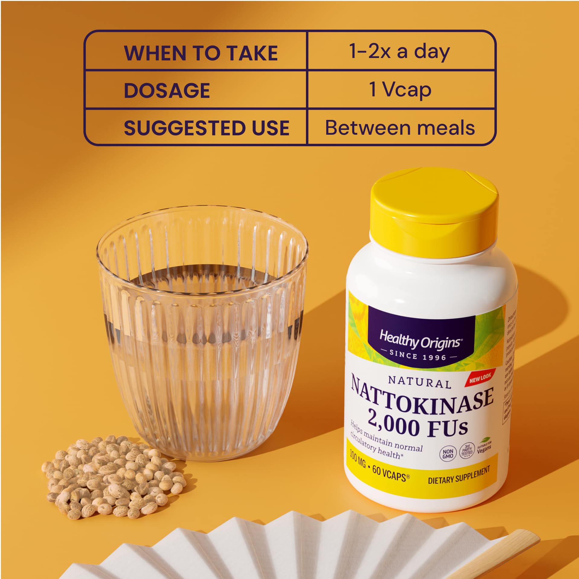 Healthy Origins etiqueta nutricional legible destacando 2,000 FU y sin gluten