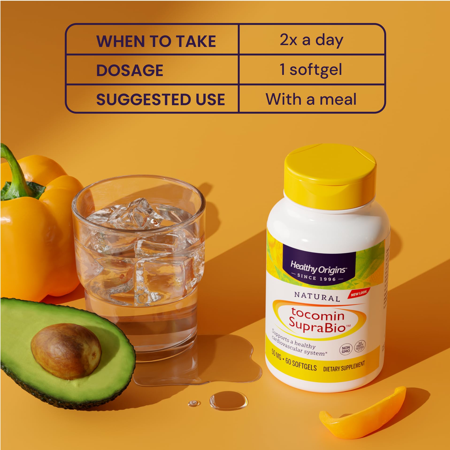 Healthy Origins softgels en platillo resaltando presentación y dosificación