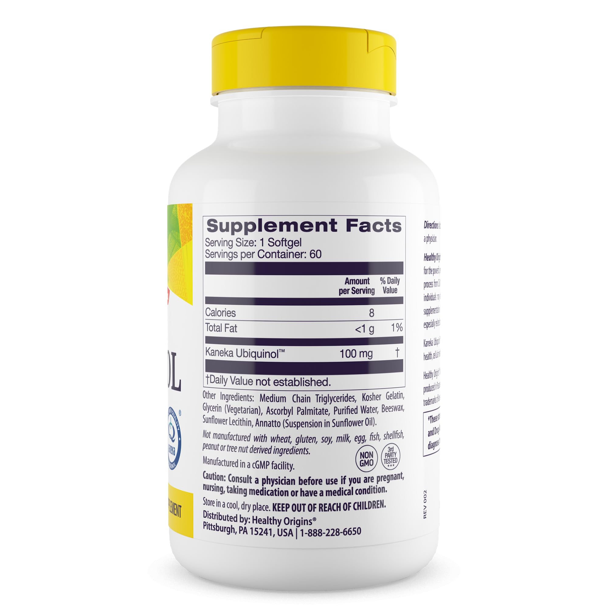 Healthy Origins etiqueta con ingredientes resaltando Kaneka QH y transparencia