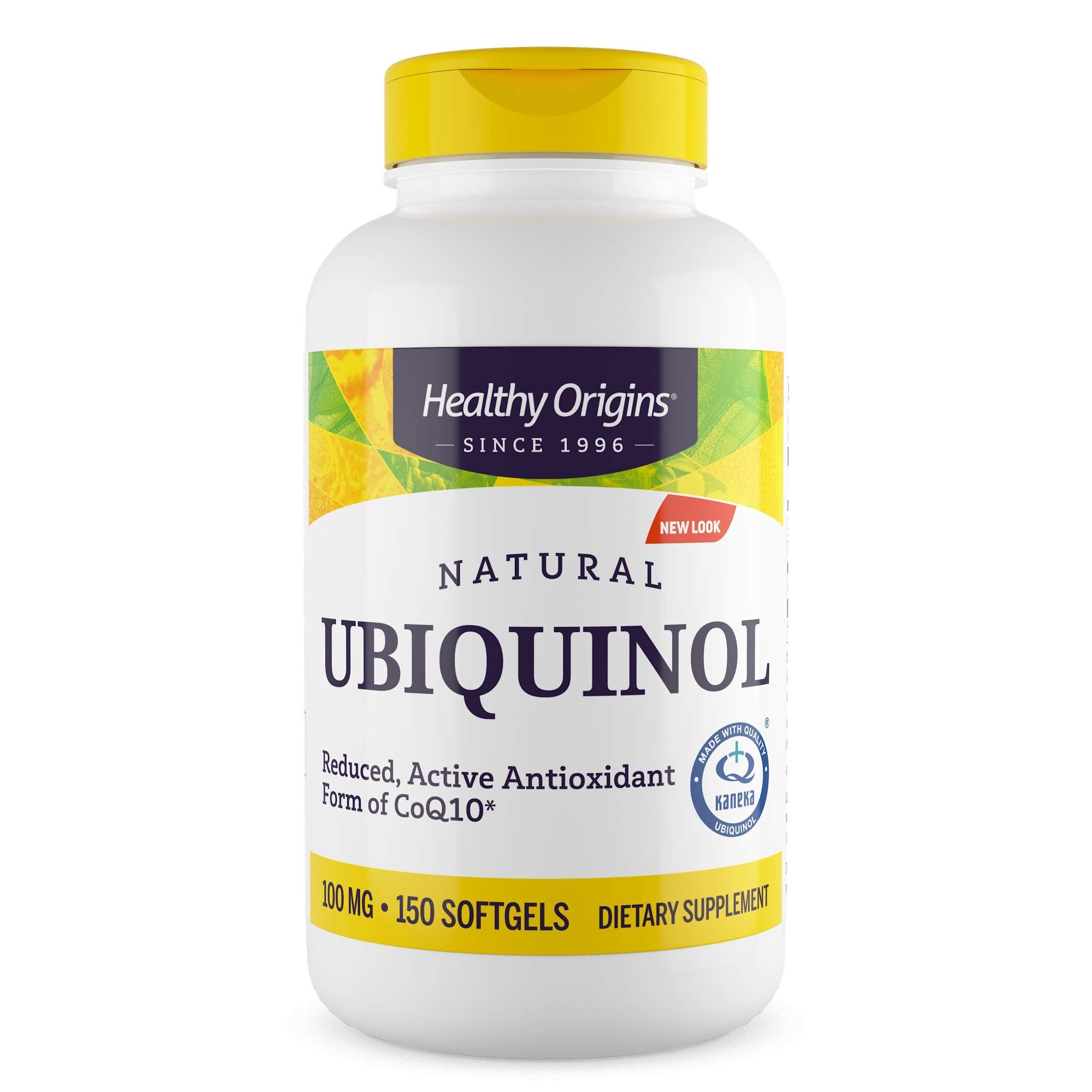 Healthy Origins frasco frontal mostrando 150 softgels y beneficios visibles
