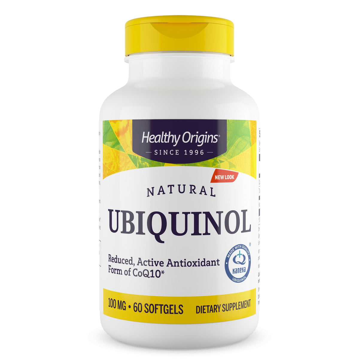 Healthy Origins frente del envase mostrando 60 cápsulas y beneficio de estabilidad
