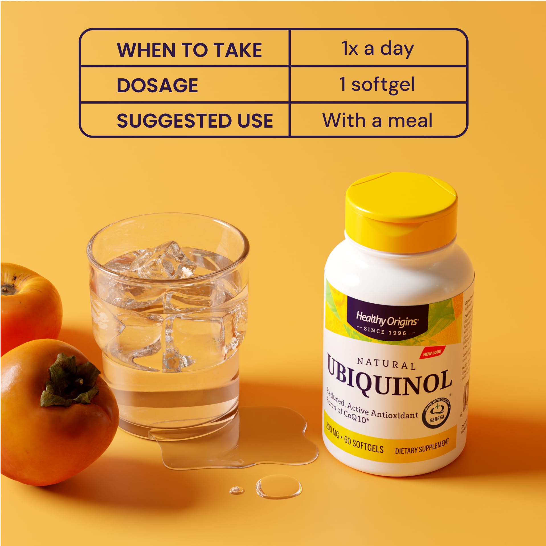 Closeup del ingrediente Kaneka Ubiquinol en cápsula Healthy Origins, calidad garantizada