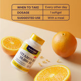 Healthy Origins softgel junto a moneda para mostrar tamaño real, fácil de ingerir