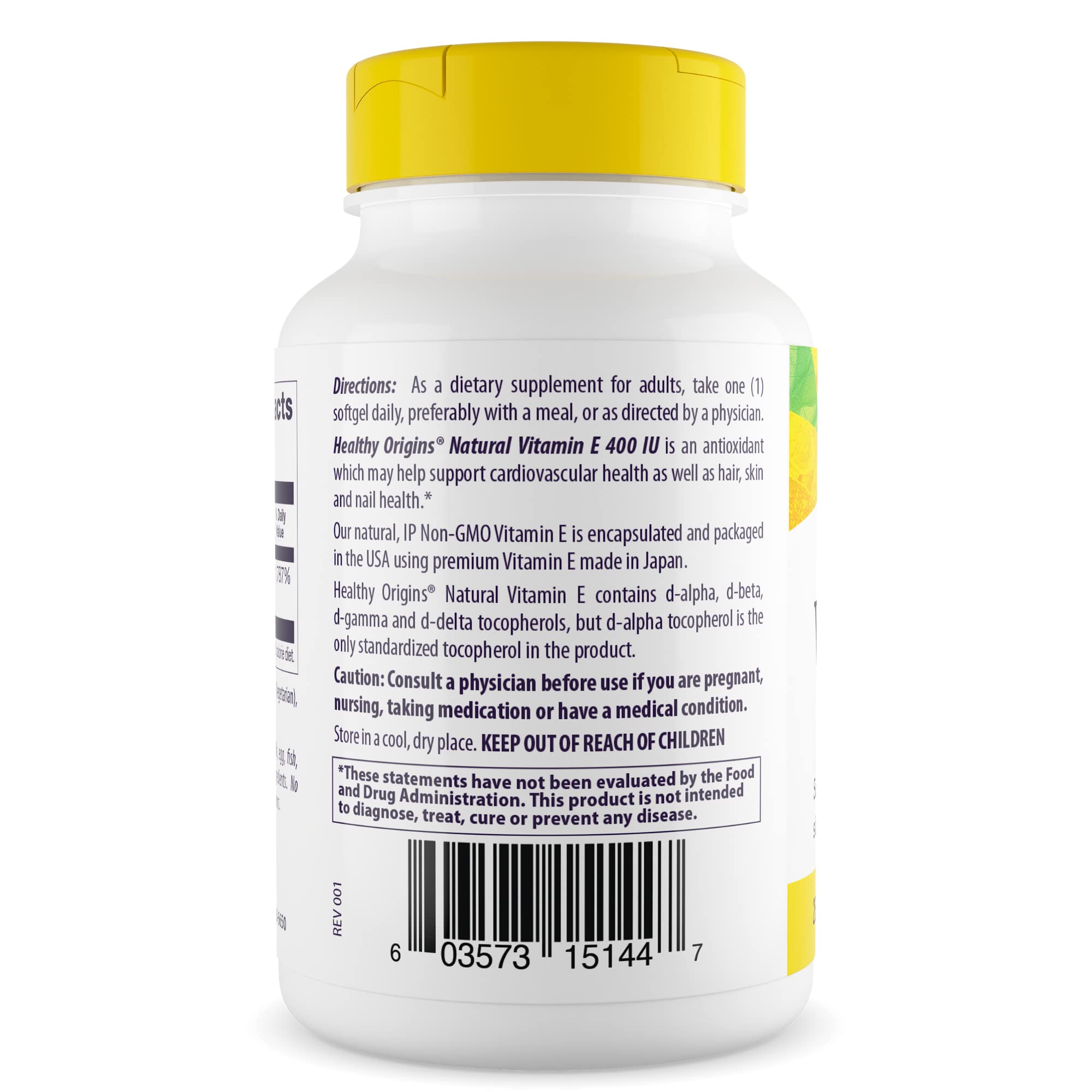 Healthy Origins etiqueta de ingredientes y tocoferoles, transparencia y pureza