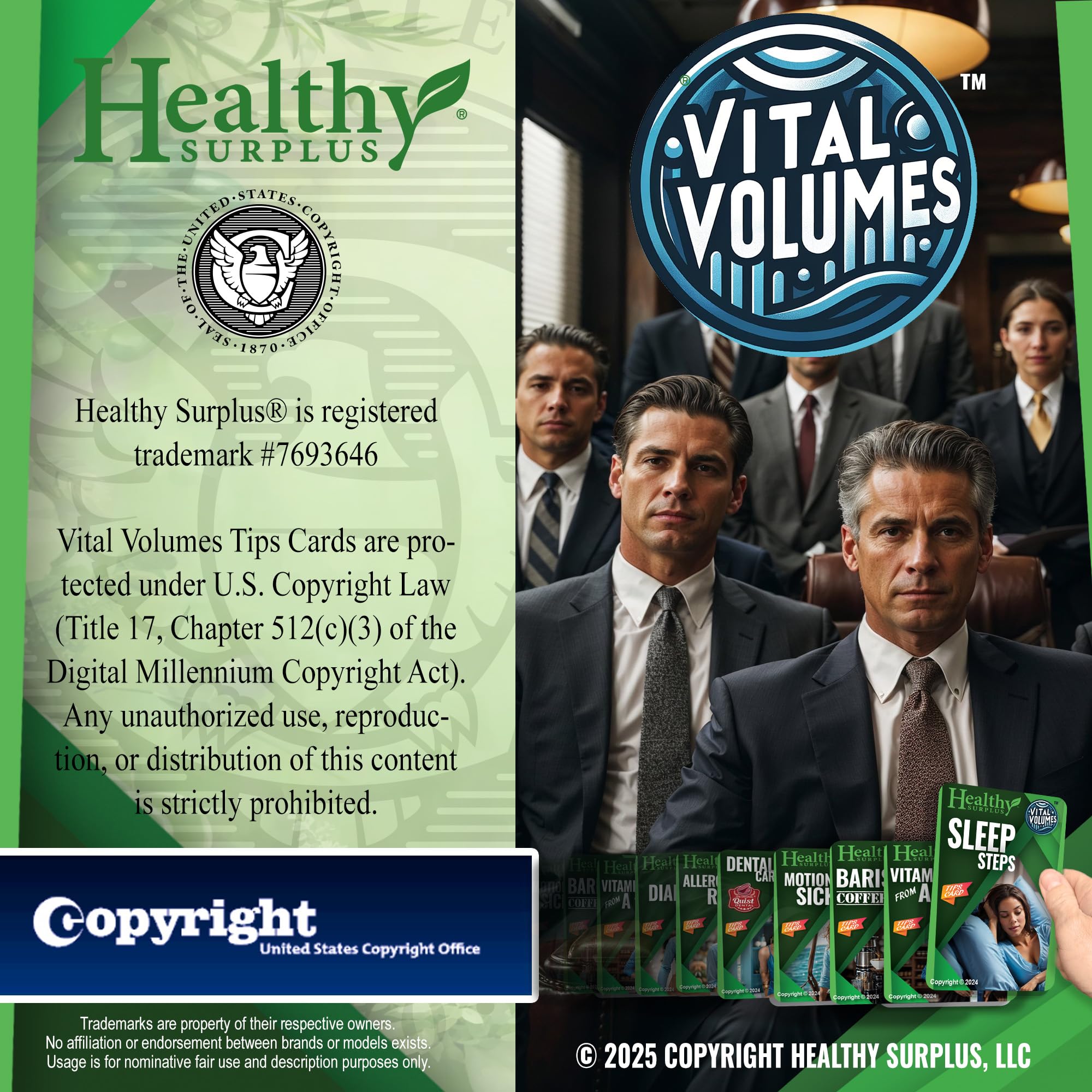 Healthy Surplus tarjeta Vital Volumes con consejos útiles de uso