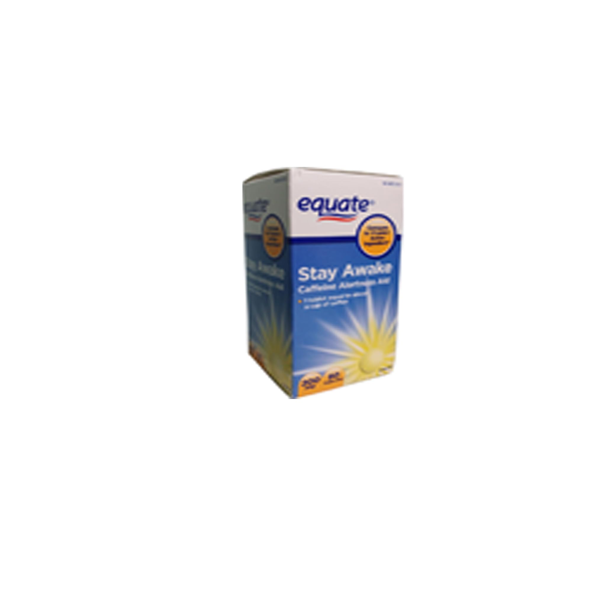 Healthy Surplus frasco frontal con tabletas Equate Stay Awake 200 mg destaca conveniencia
