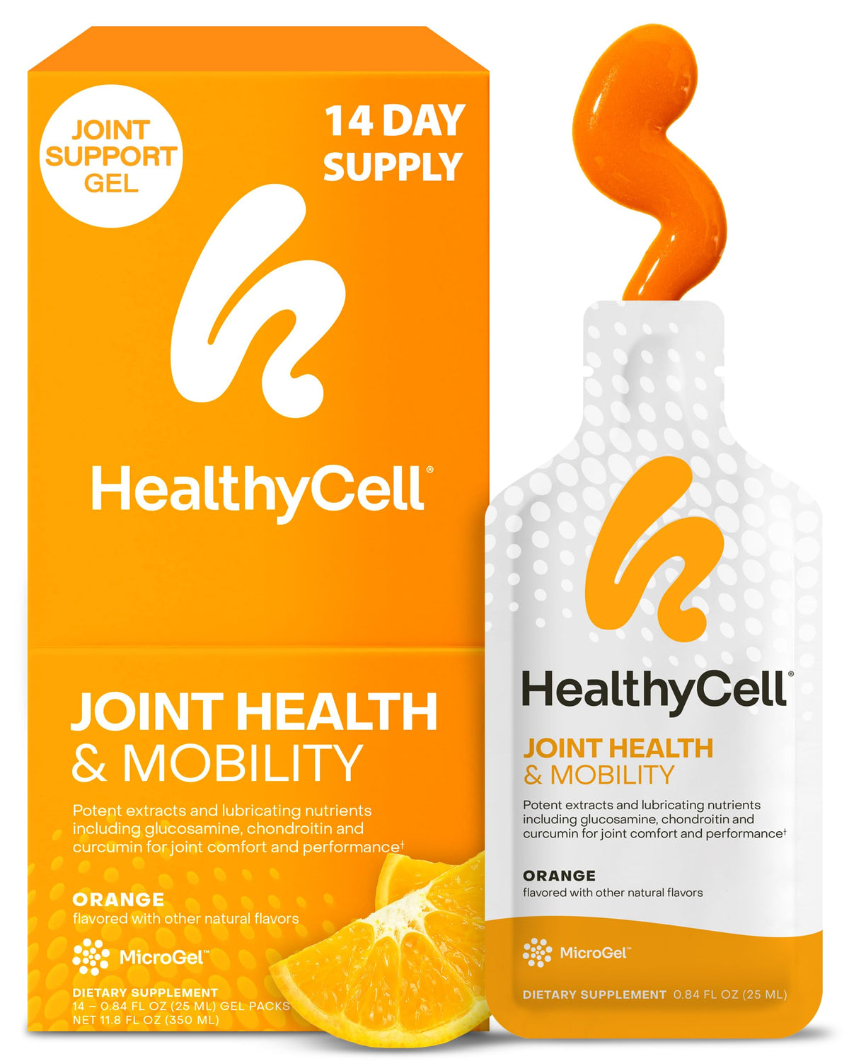 Healthycell frente del empaque mostrando 14 sobres y beneficio de conveniencia