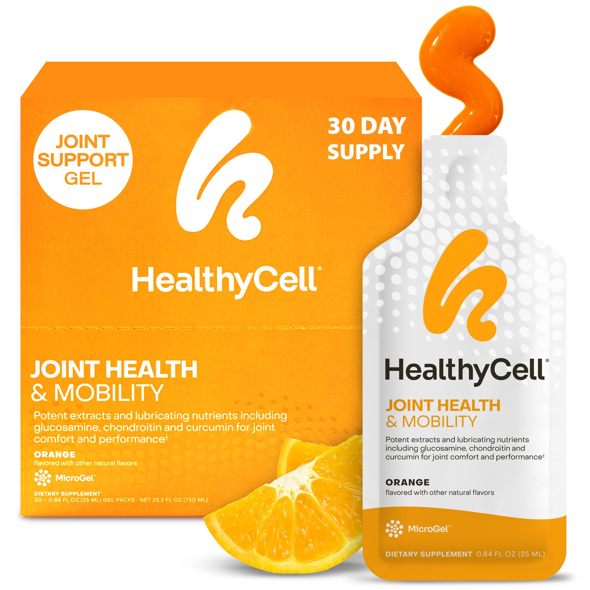 Healthycell vista frontal del paquete que muestra 30 gel packs y beneficio de conveniencia