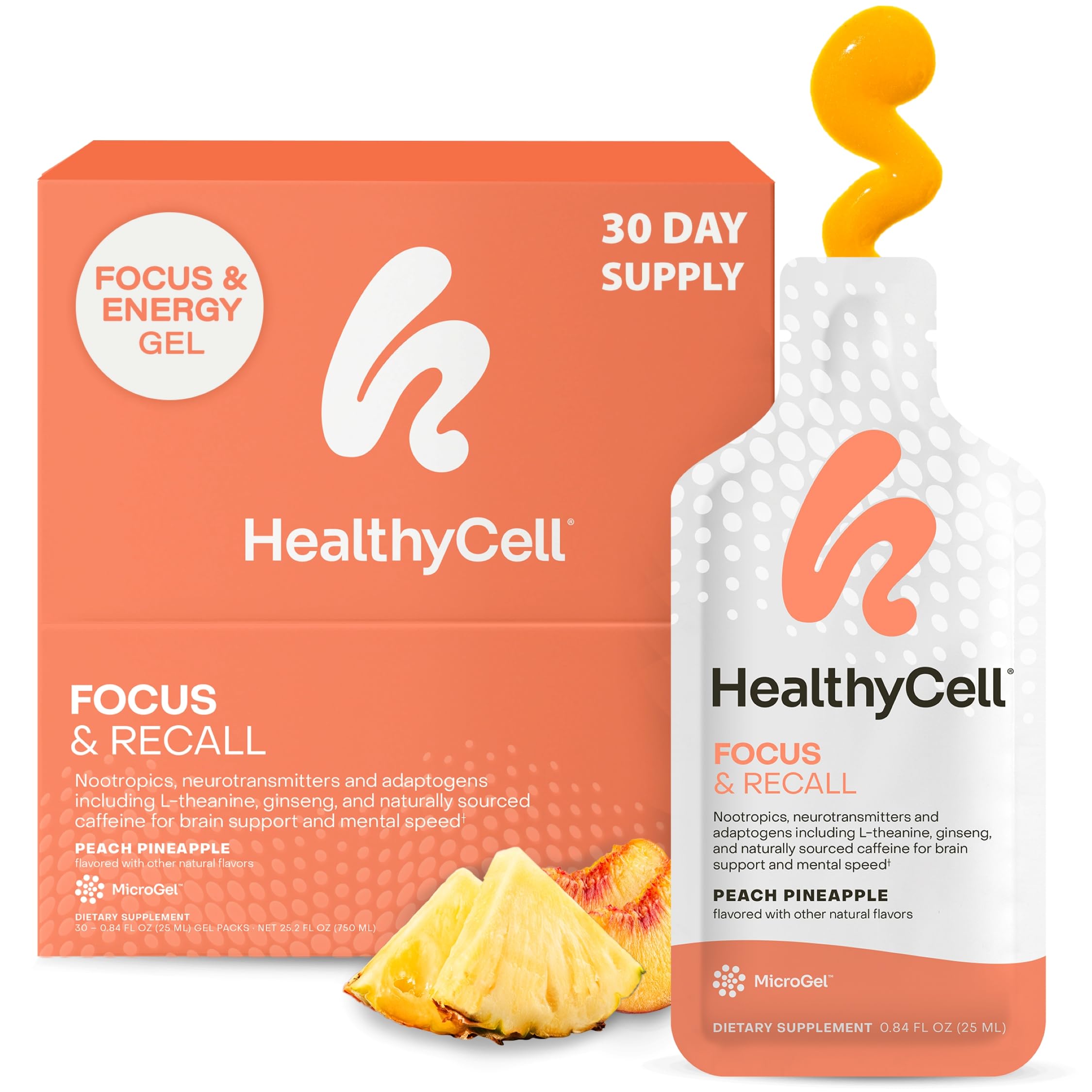 Healthycell presentación frontal con 30 sobres gel, conveniencia diaria