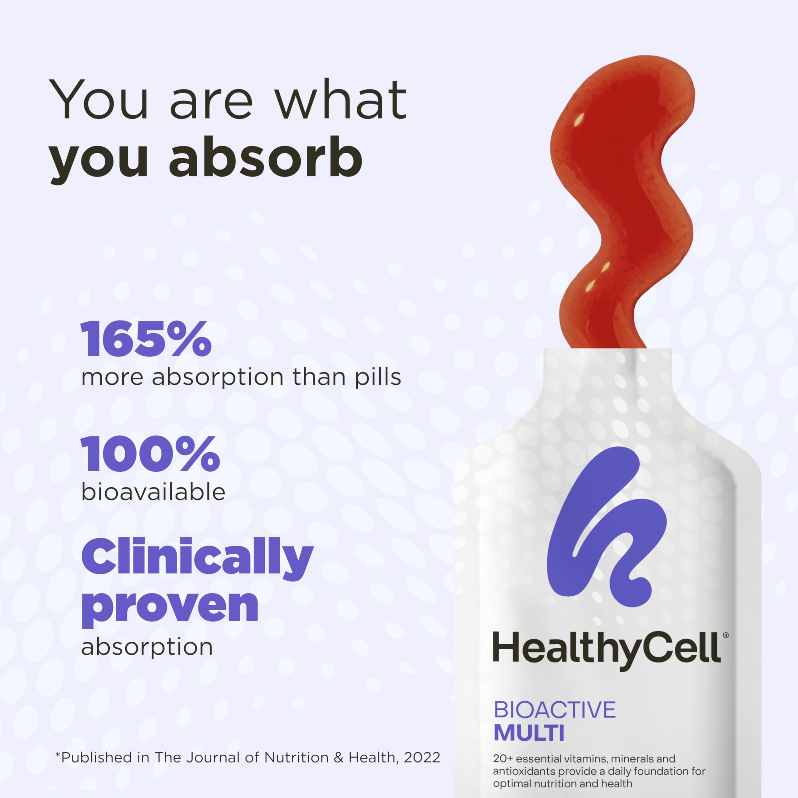 Sobre abierto con gel Healthycell listo para tomar, facilita una toma diaria