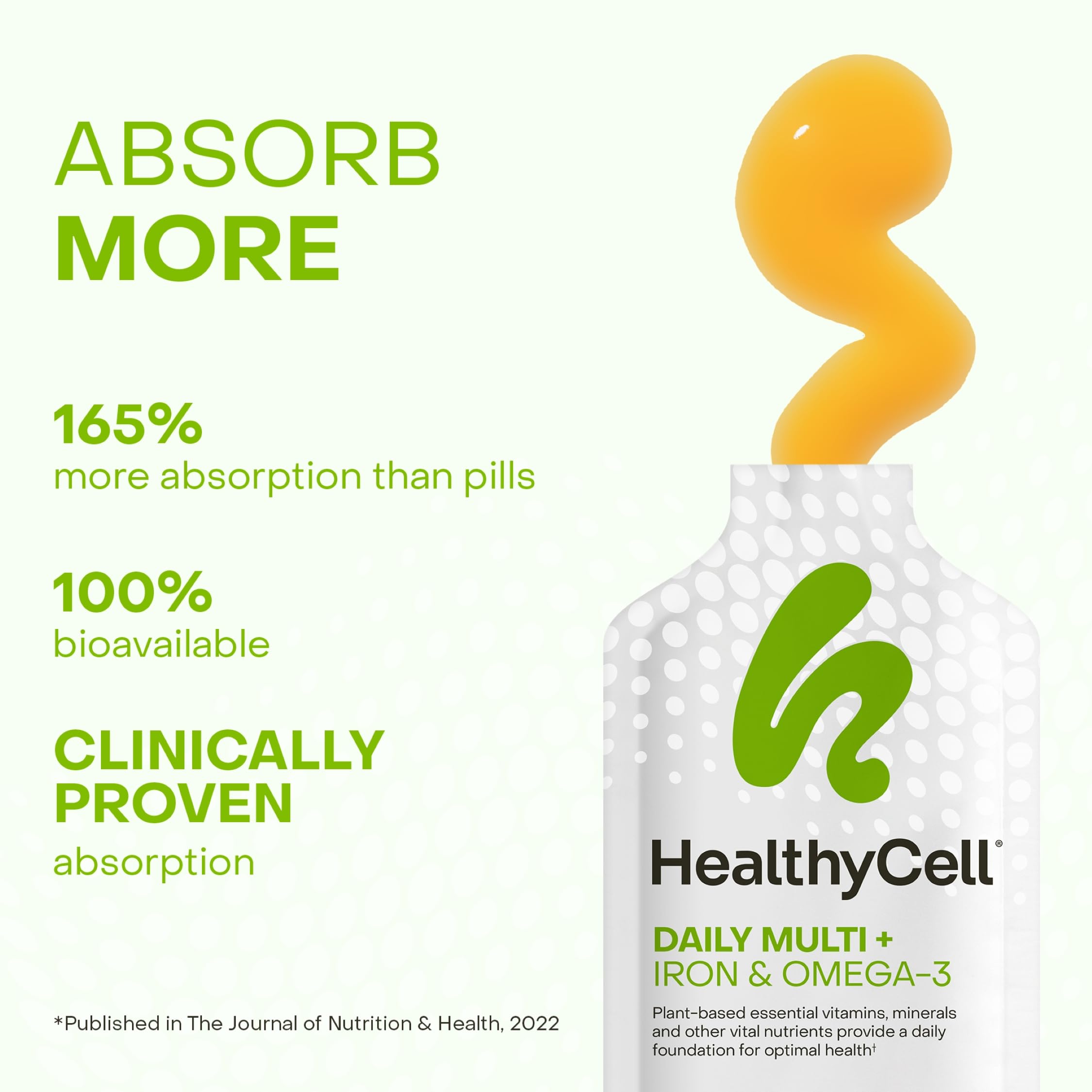 Healthycell sobre abierto con gel, práctico para consumo directo