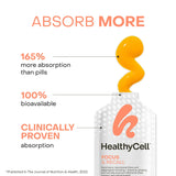 Healthycell sobre en mano listo para consumir, uso portátil