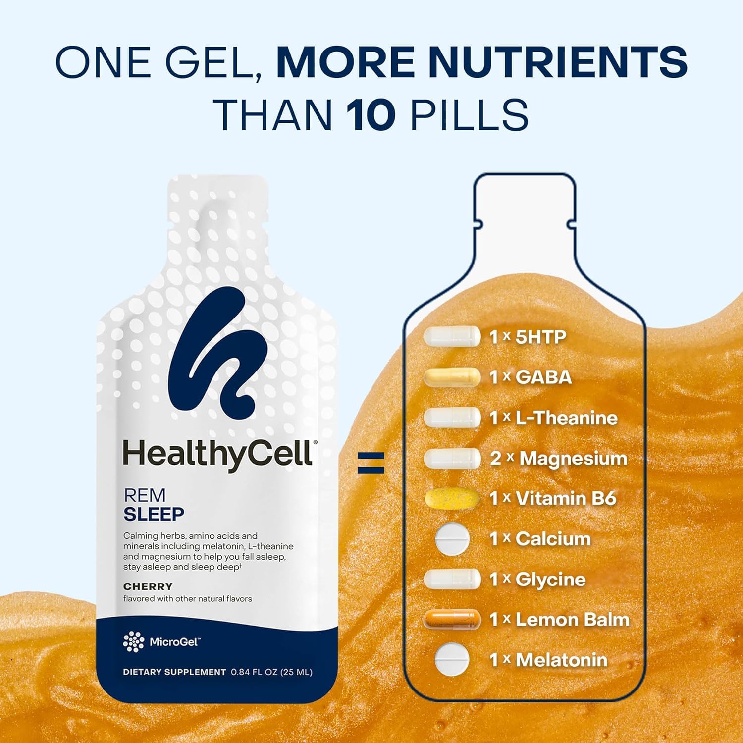 Healthycell tamaño del sobre comparado con una mano, práctico para viajes