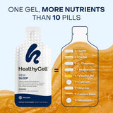 Healthycell tamaño del sobre comparado con una mano, práctico para viajes