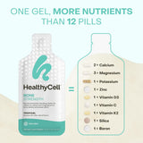 Healthycell comparación de tamaño con mano para escala, práctico