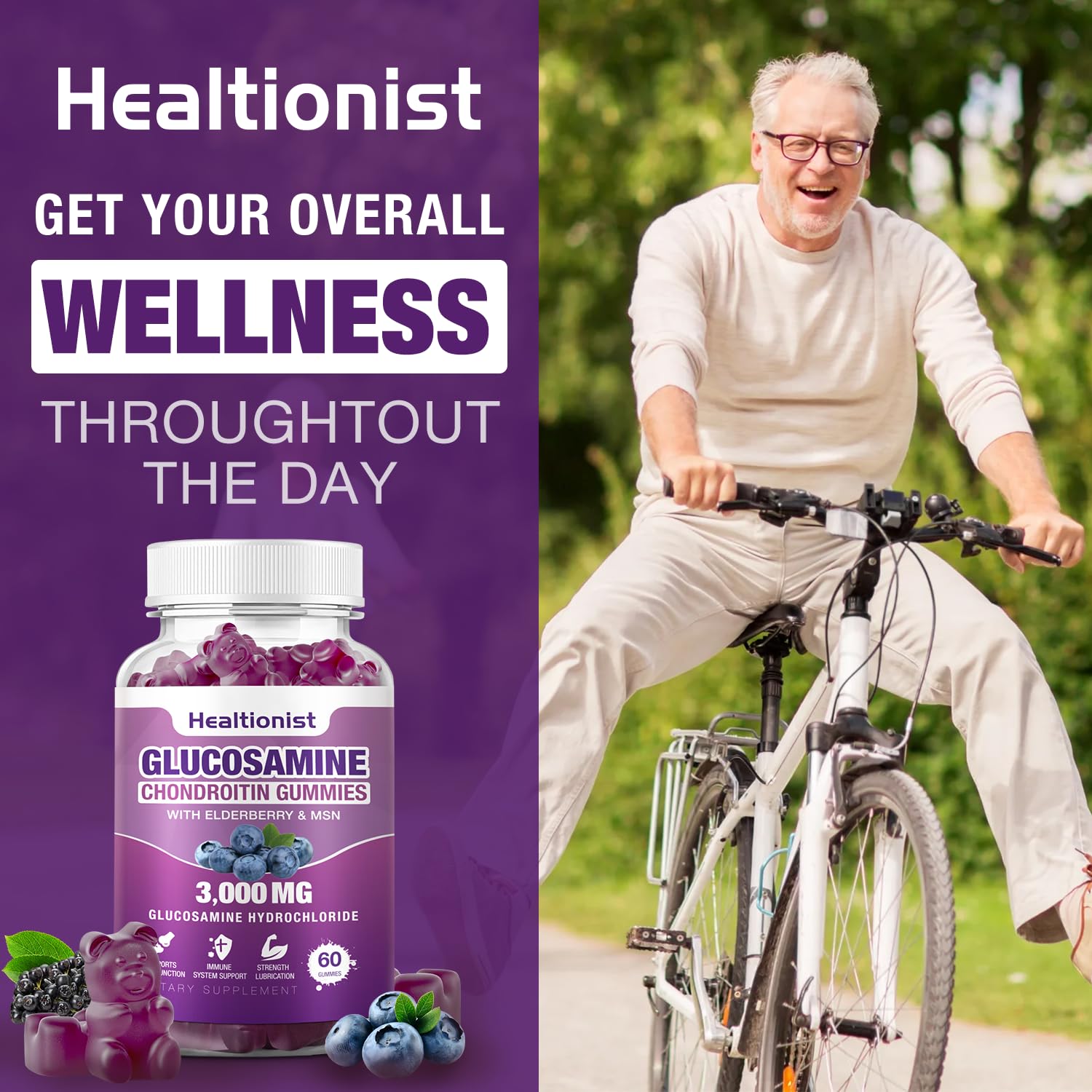 Envase Healtionist abierto con gomitas dentro mostrando cantidad y conservación