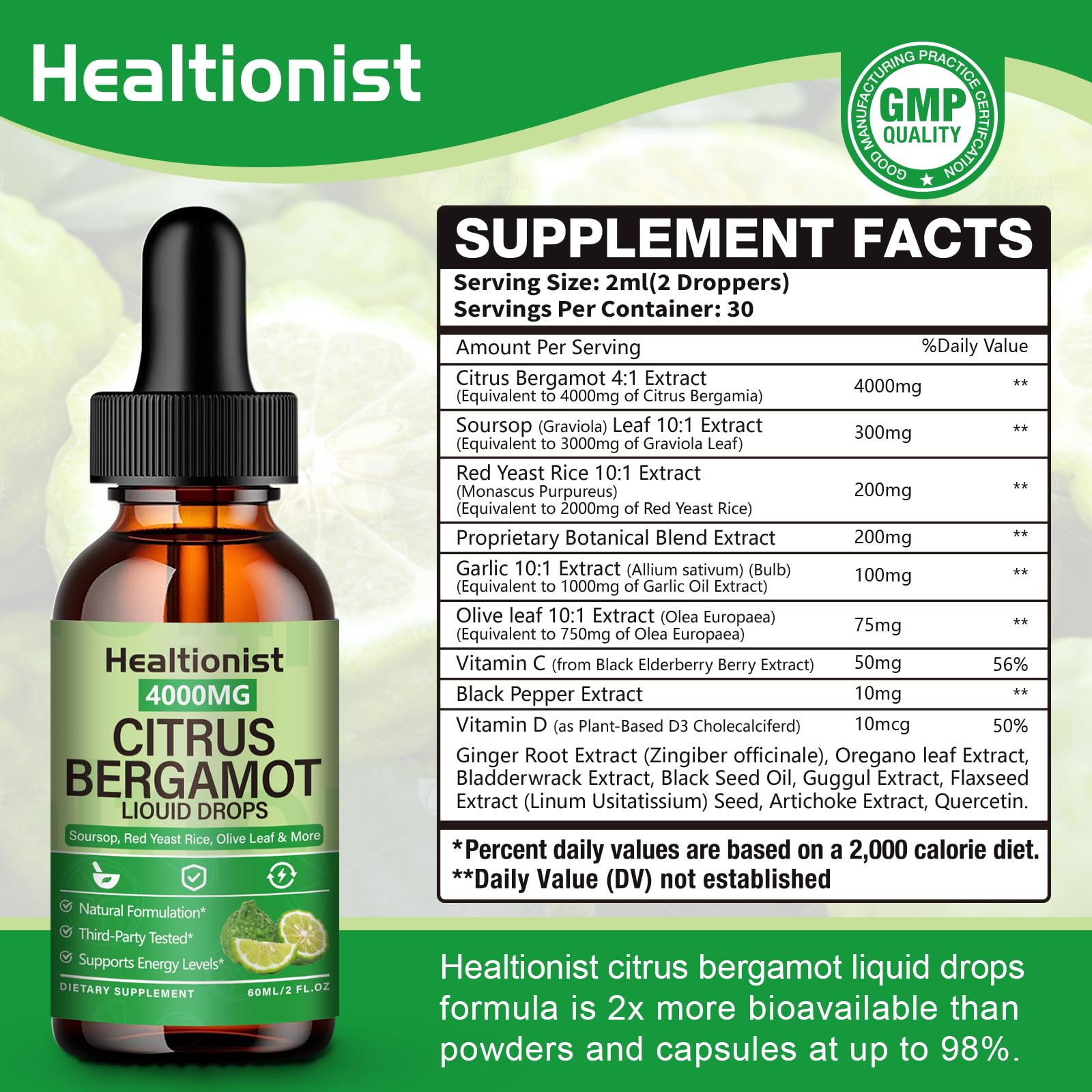 Healtionist detalle de la etiqueta mostrando ingredientes y concentraciones