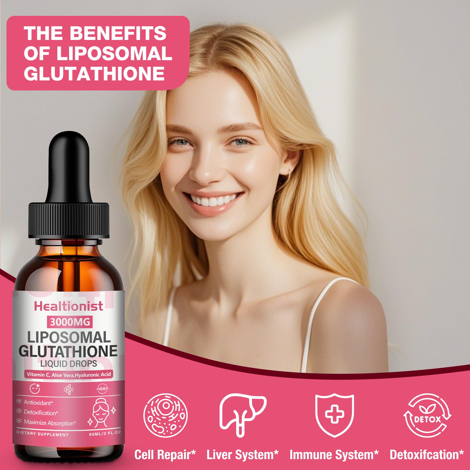 Healtionist primer plano de etiqueta mostrando ingredientes clave