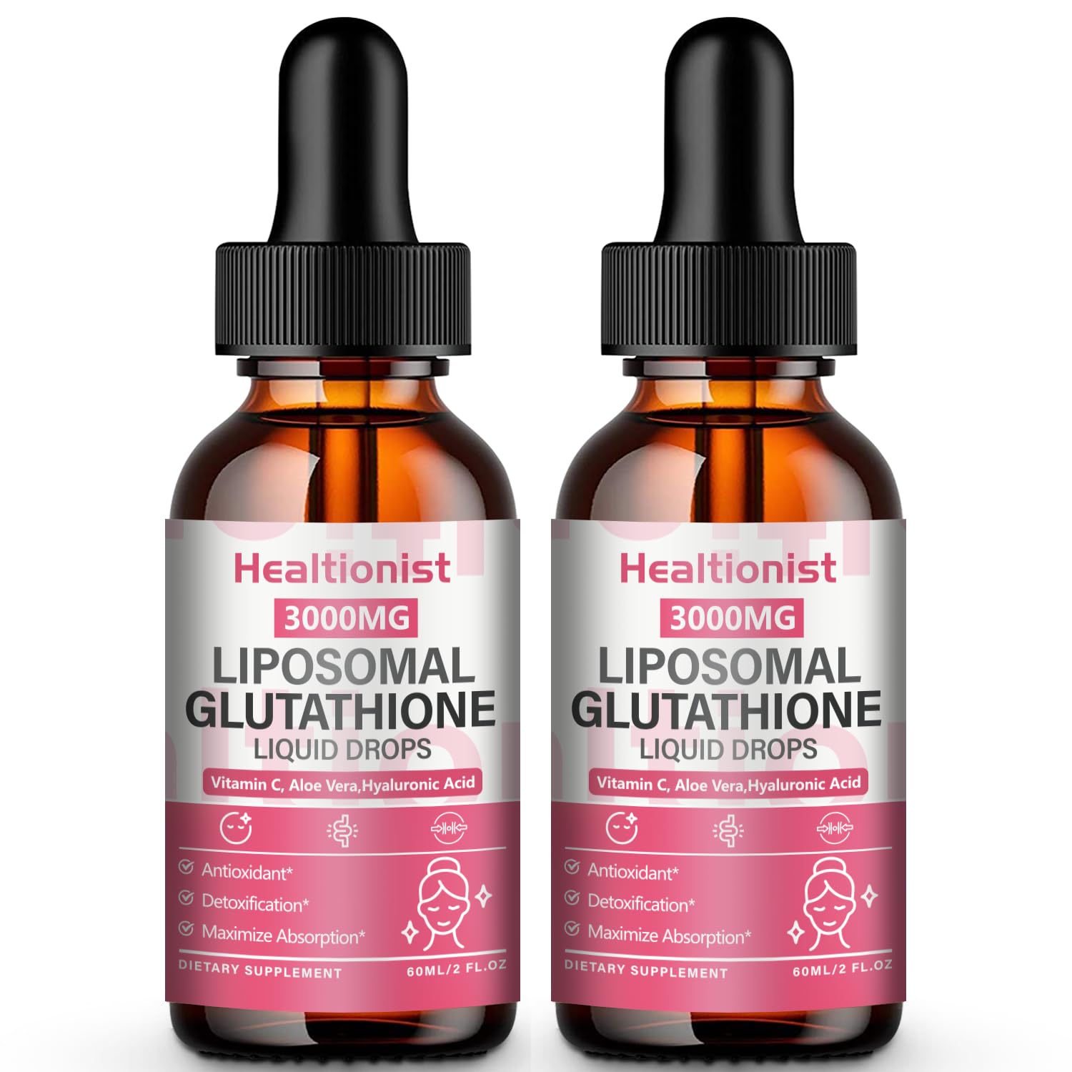 Healtionist frasco frontal mostrando etiqueta y ventaja de absorción mejorada