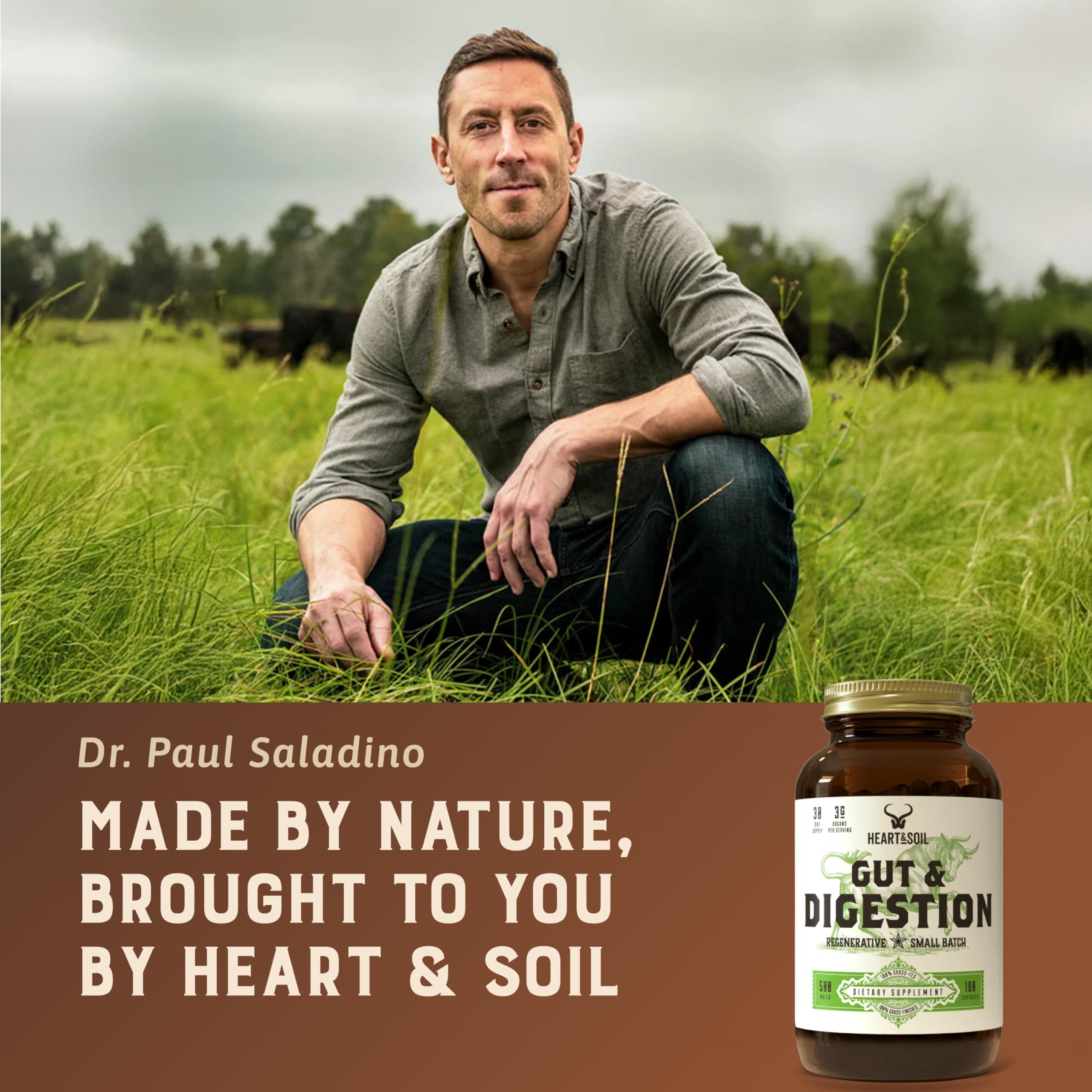 HEART & SOIL etiqueta con lista de órganos y sin aditivos, transparencia y pureza