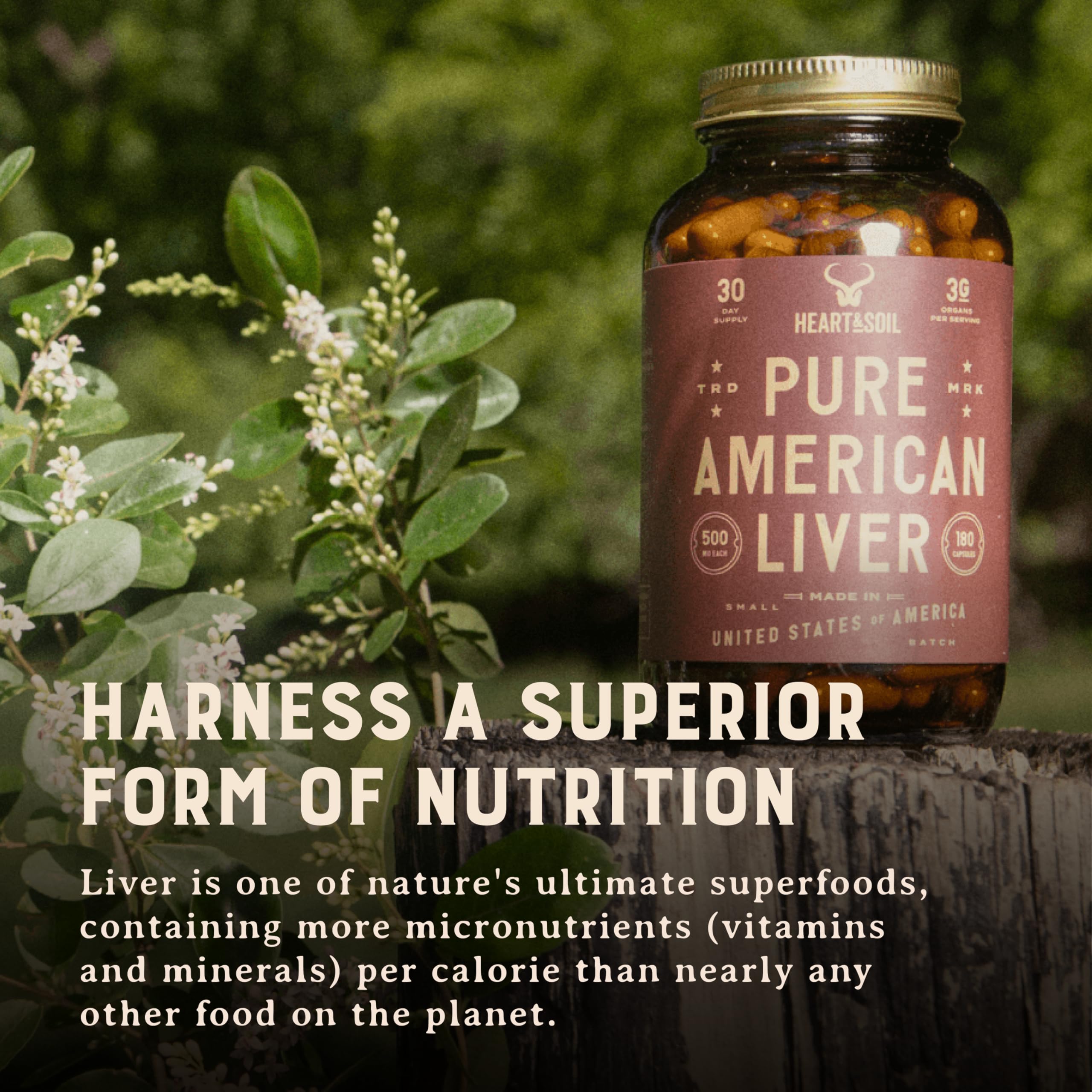 HEART & SOIL frasco de vidrio que protege el producto y reduce la exposición a luz