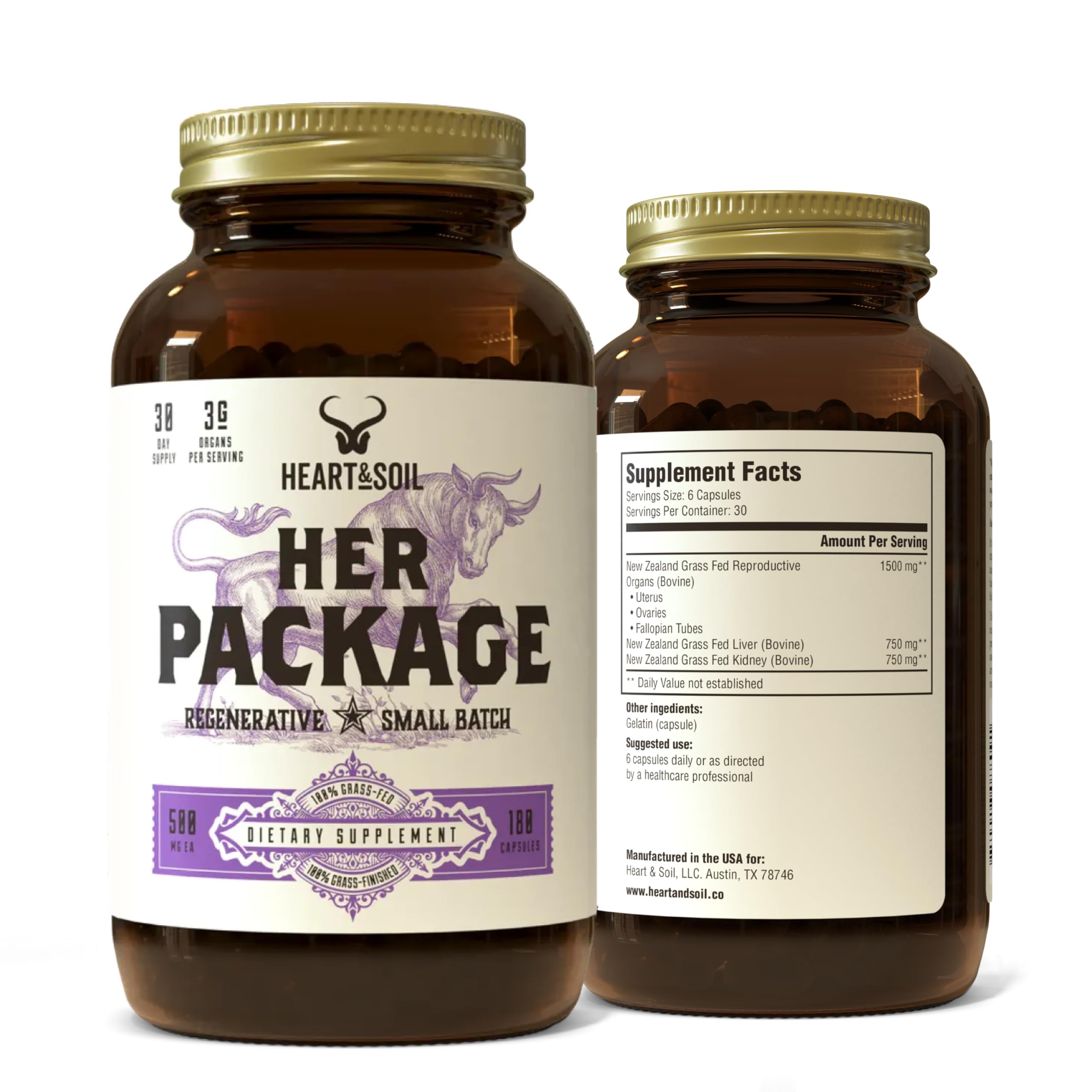 HEART & SOIL envase frontal mostrando Her Package, claridad de origen