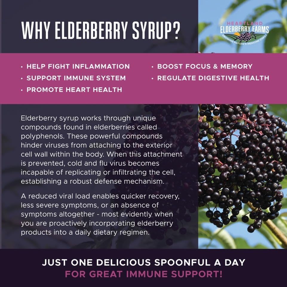 Heartland Elderberry Farms etiqueta con ingredientes naturales y origen local