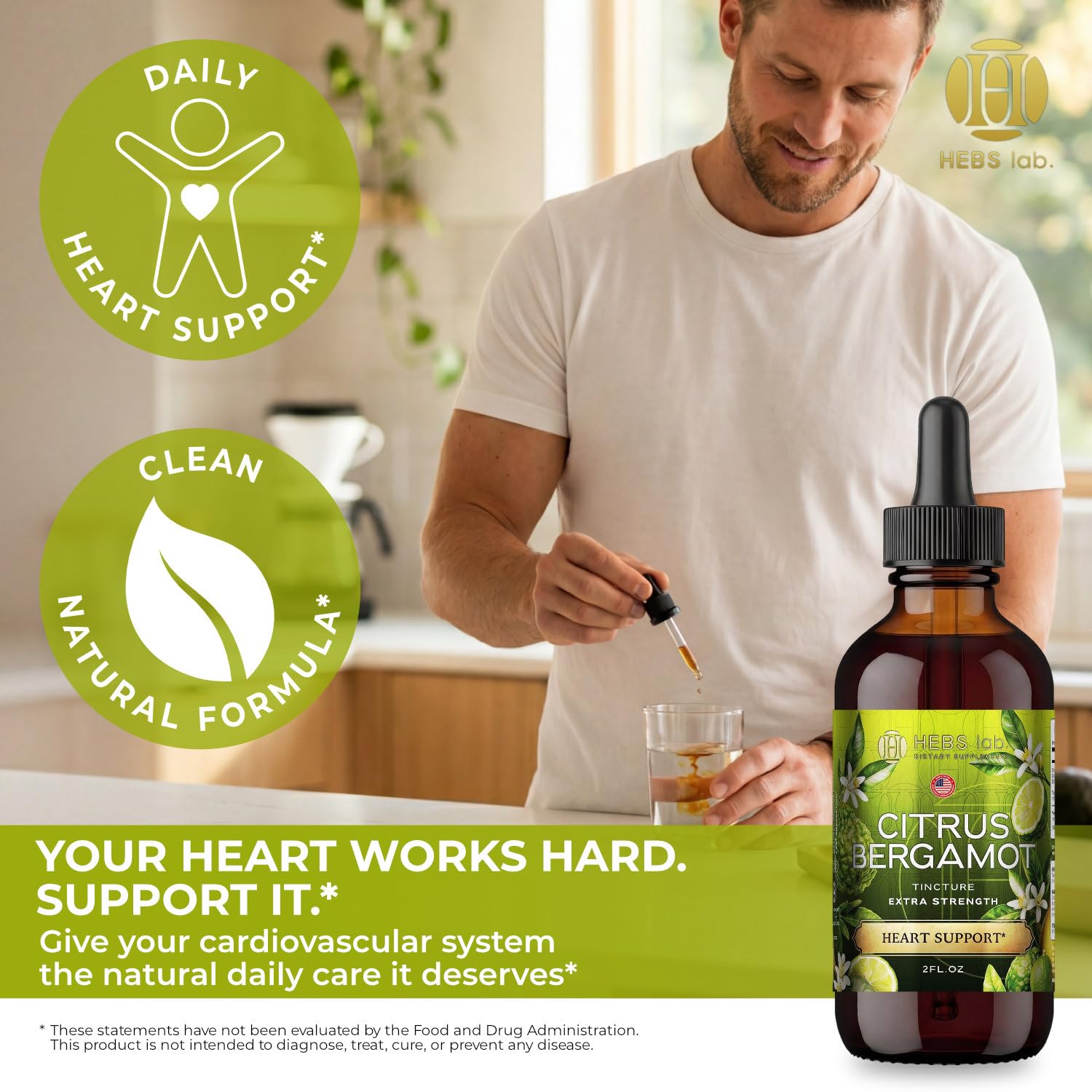 HEBS LAB. bergamota fresca junto al frasco, imagen de ingrediente natural