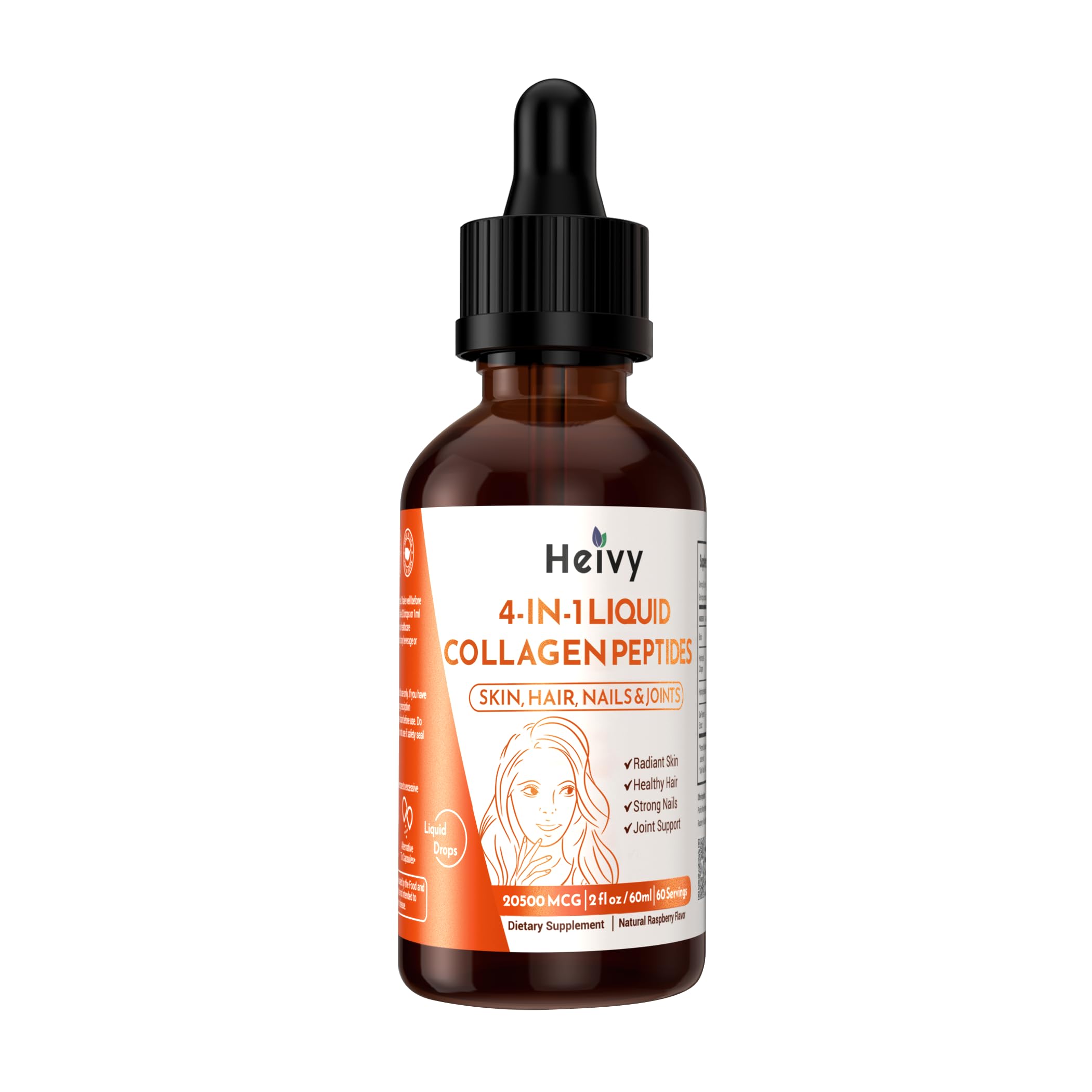 Heivy presentación de ingredientes clave destacando colágeno y biotina
