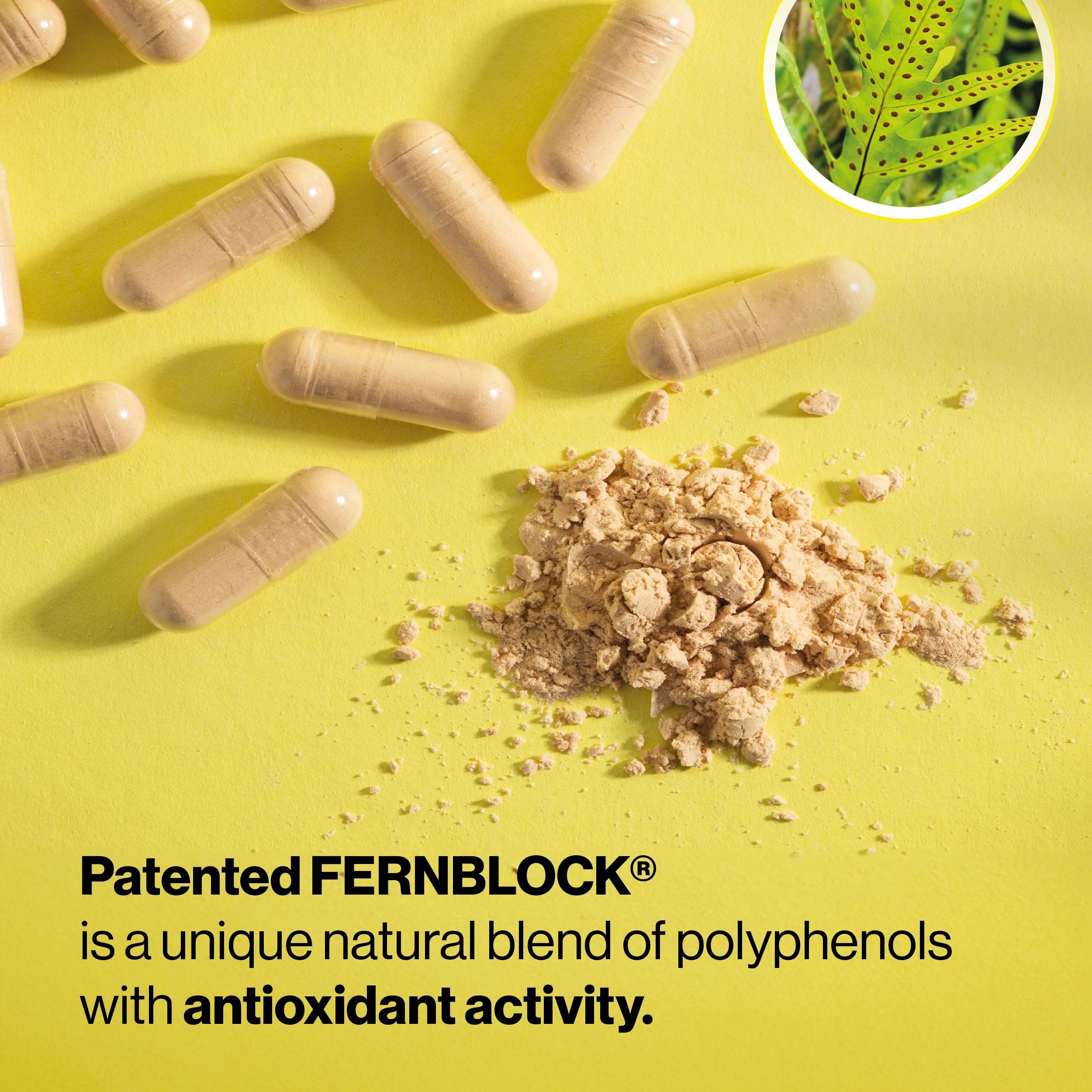 Etiqueta Heliocare con Fernblock PLE destacada y transparencia de ingredientes