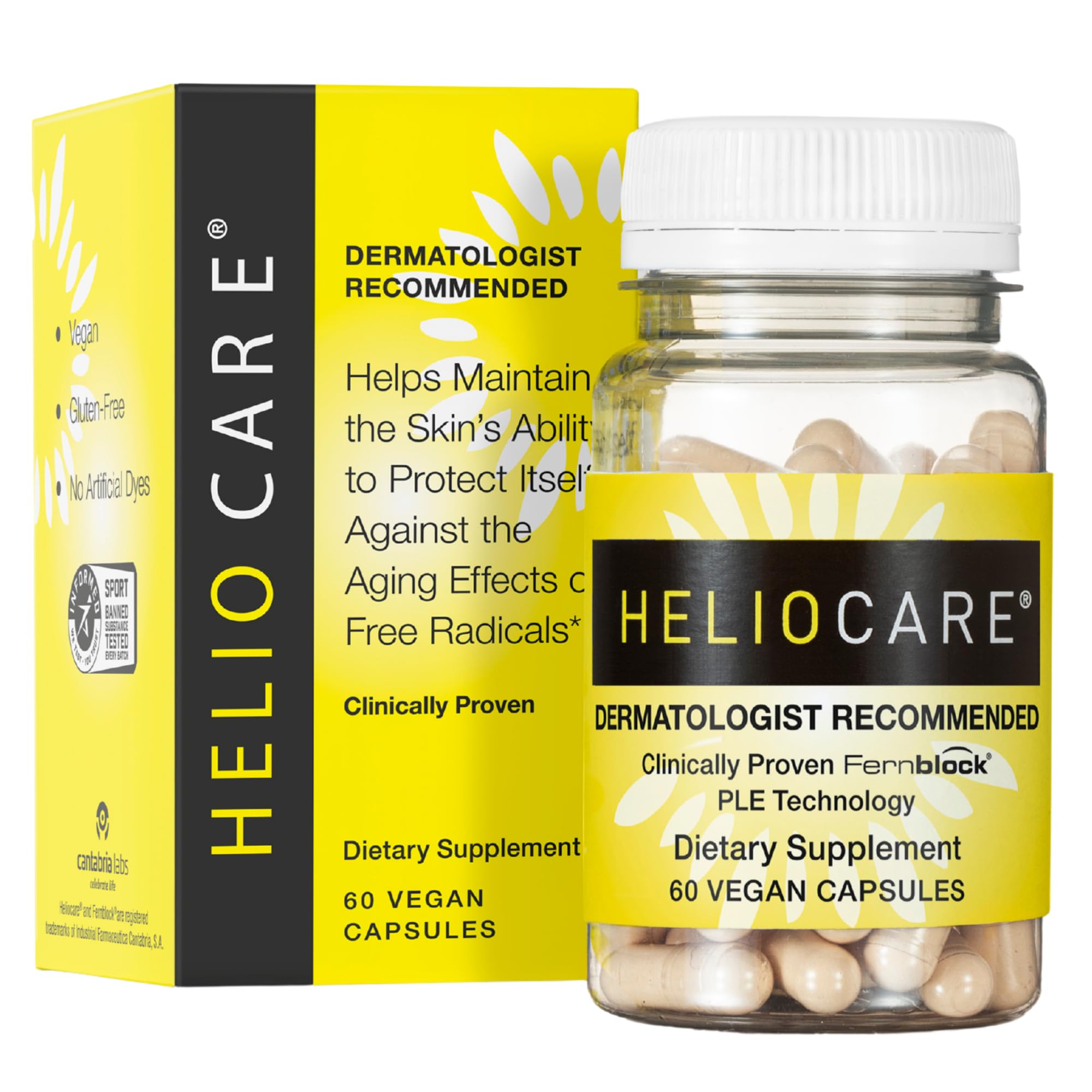 Heliocare envase frontal con 60 cápsulas veganas y beneficio antioxidante