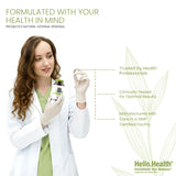 HELLO HEALTH botella junto a objeto para comparar tamaño y cantidad