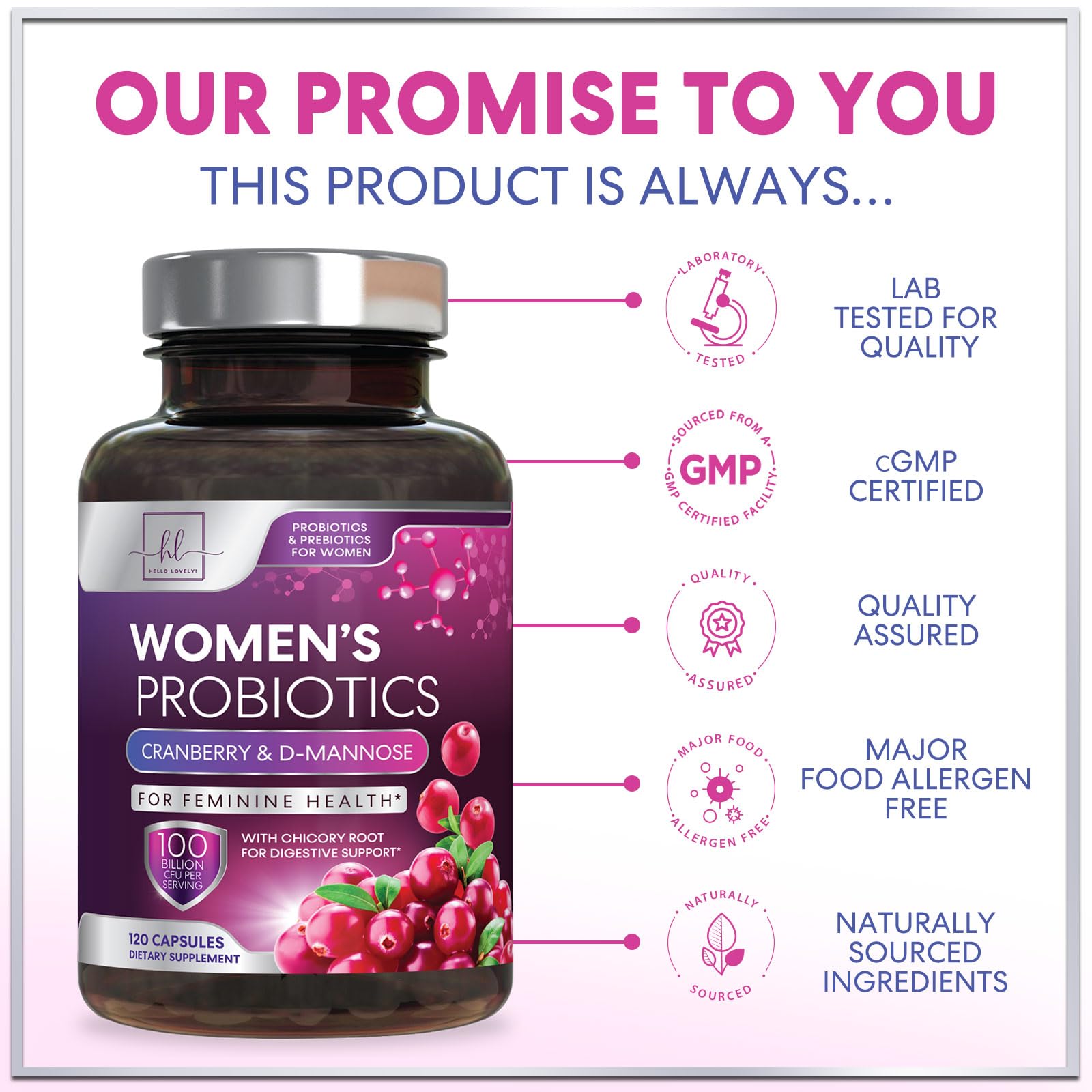 Hello Lovely! etiqueta con lista de ingredientes y 16 cepas destacadas