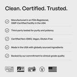 Helm Nutrition empaque destacando sellos de certificación y pruebas de terceros