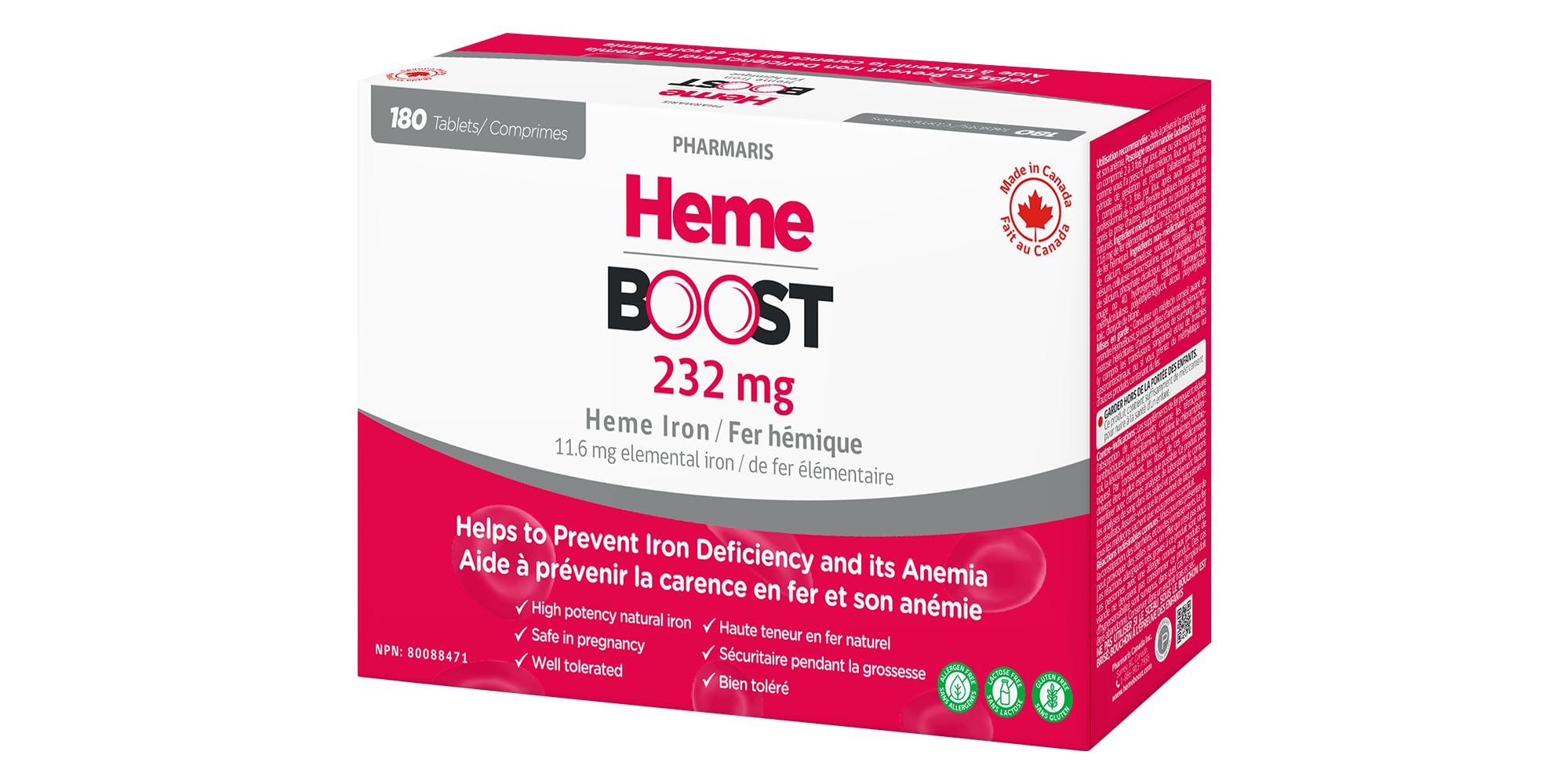 Hemeboost frontal del paquete mostrando la cantidad y formato, aporta confianza