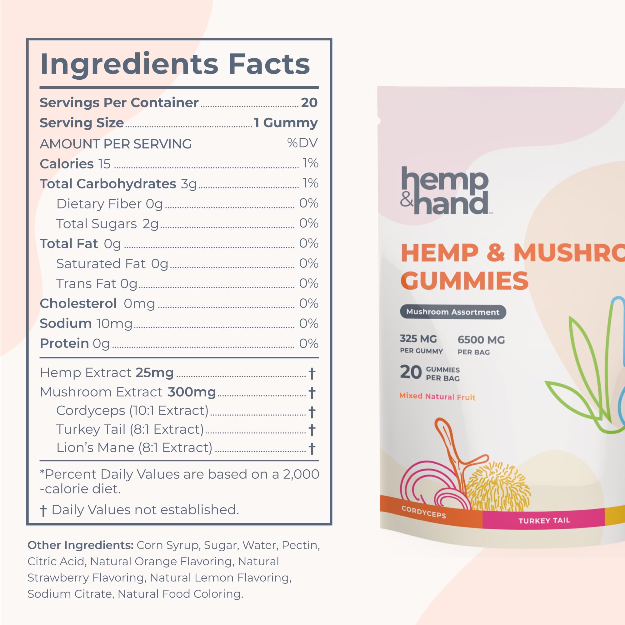 Hemp & Hand escena lifestyle en mesa mostrando paquete y sabores naturales